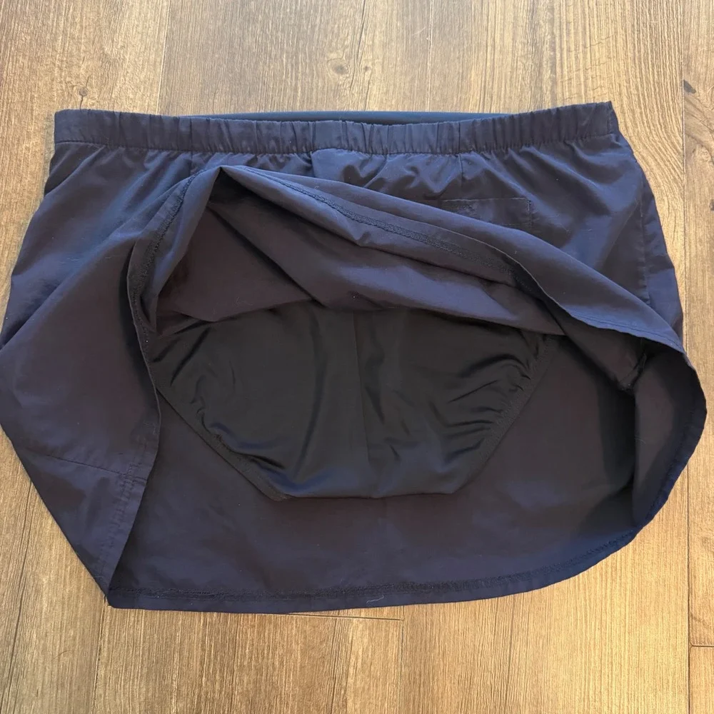 Lands' End Swim Skirt Women 10 Navy Blue Built-in Brief Side Zip Beachwear Vacay
